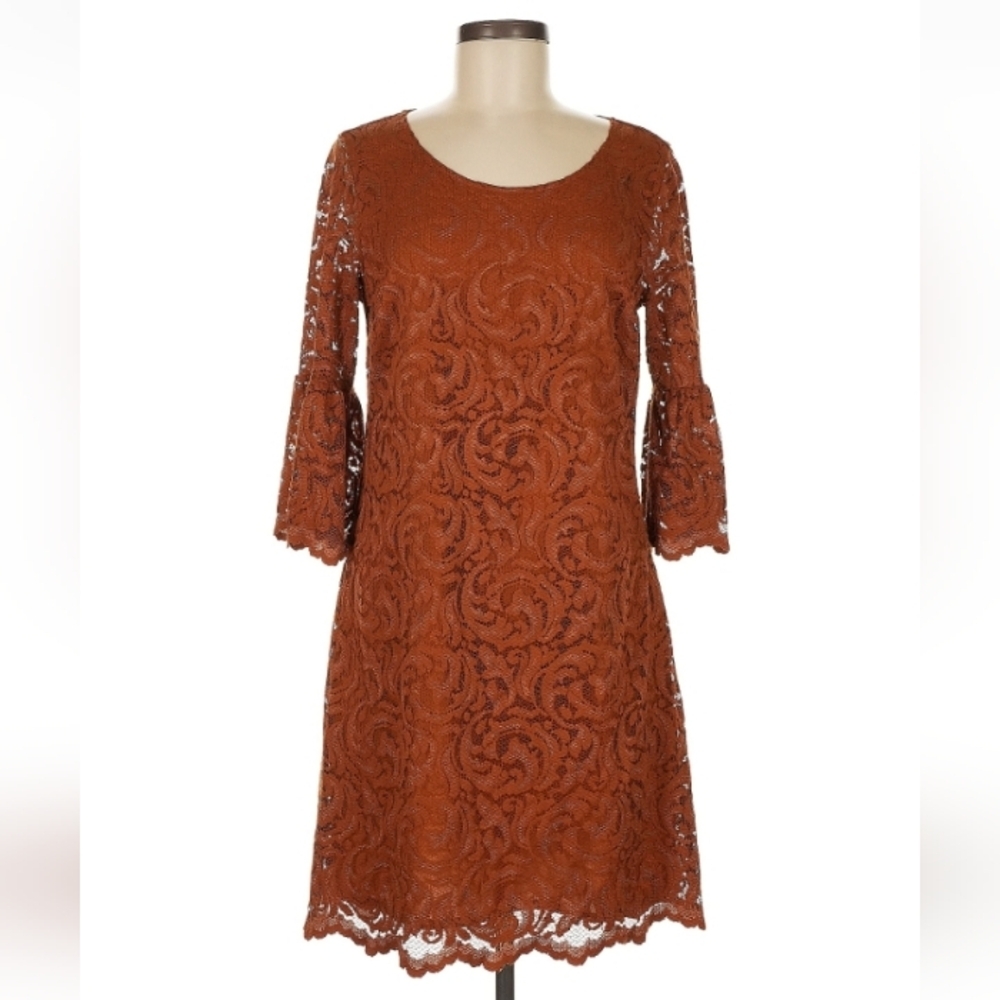 Garnet Hill Lace Dress Size 6 Rust Brown Excellent